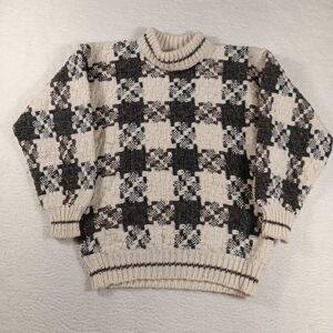 Vintage Ecuadorian Sweater Mens L Wool Hand Knit Chunky indigenous HeavyWeight